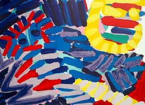 Karel Appel - Blue Animal with Sunshine Head, litho verkocht voor € 550!