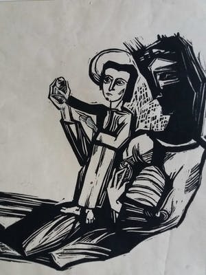 Julo Levin - houtsnede van een Madonna / moeder met kind kopen? Bied vanaf 15!