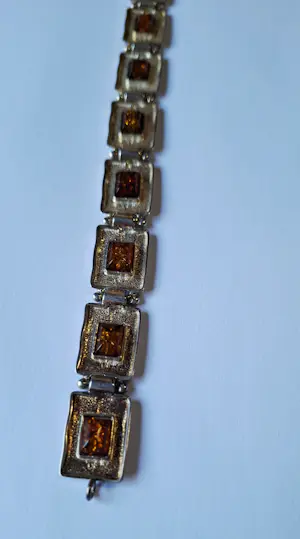 Ambachtelijke prachtige goudbruin amber sterling zilveren schakel armband kopen? Bied vanaf 125!