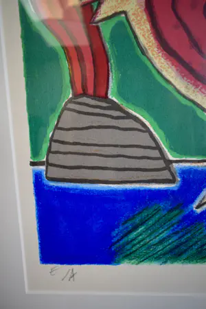 Corneille - Zeefdruk - Femme et oiso rouge - Ingelijst kopen? Bied vanaf 195!