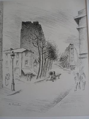 Maurice Asselin - 2 Etsen. titel, "Belleville à vol d'âme". kopen? Bied vanaf 20!