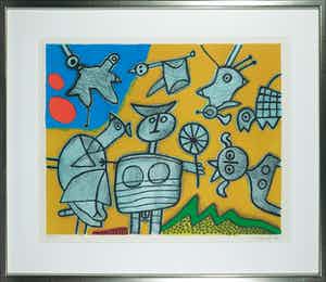 Corneille - Zeefdruk, Chat retrant dans la danse I - Ingelijst verkocht voor € 1!