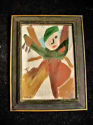 Niet of onleesbaar gesigneerd - Jaren 50 Frans expressionistisch olieverf en gouache "man met baret" verkocht voor € 1!