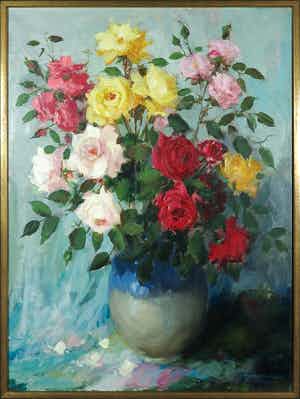 Theodorus van Oorschot - Olieverf op doek, Bloemstilleven - Ingelijst verkocht voor € 250!