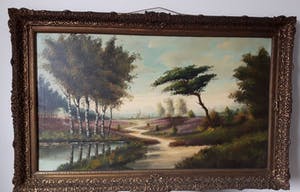 Niet of onleesbaar gesigneerd - van Leeuwen (20ste eeuw) Heidelandschap met dorp. kopen? Bied vanaf 1!