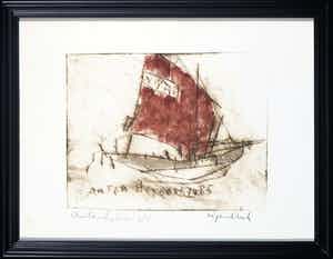 Anton Heyboer - Ets, Bootje - Ingelijst verkocht voor € 160!