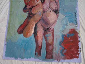 Peter Klashorst - Groot werk op doek , “Vrouw met Teddybeer” – 2018 – 120 x 93 cm kopen? Bied vanaf 350!