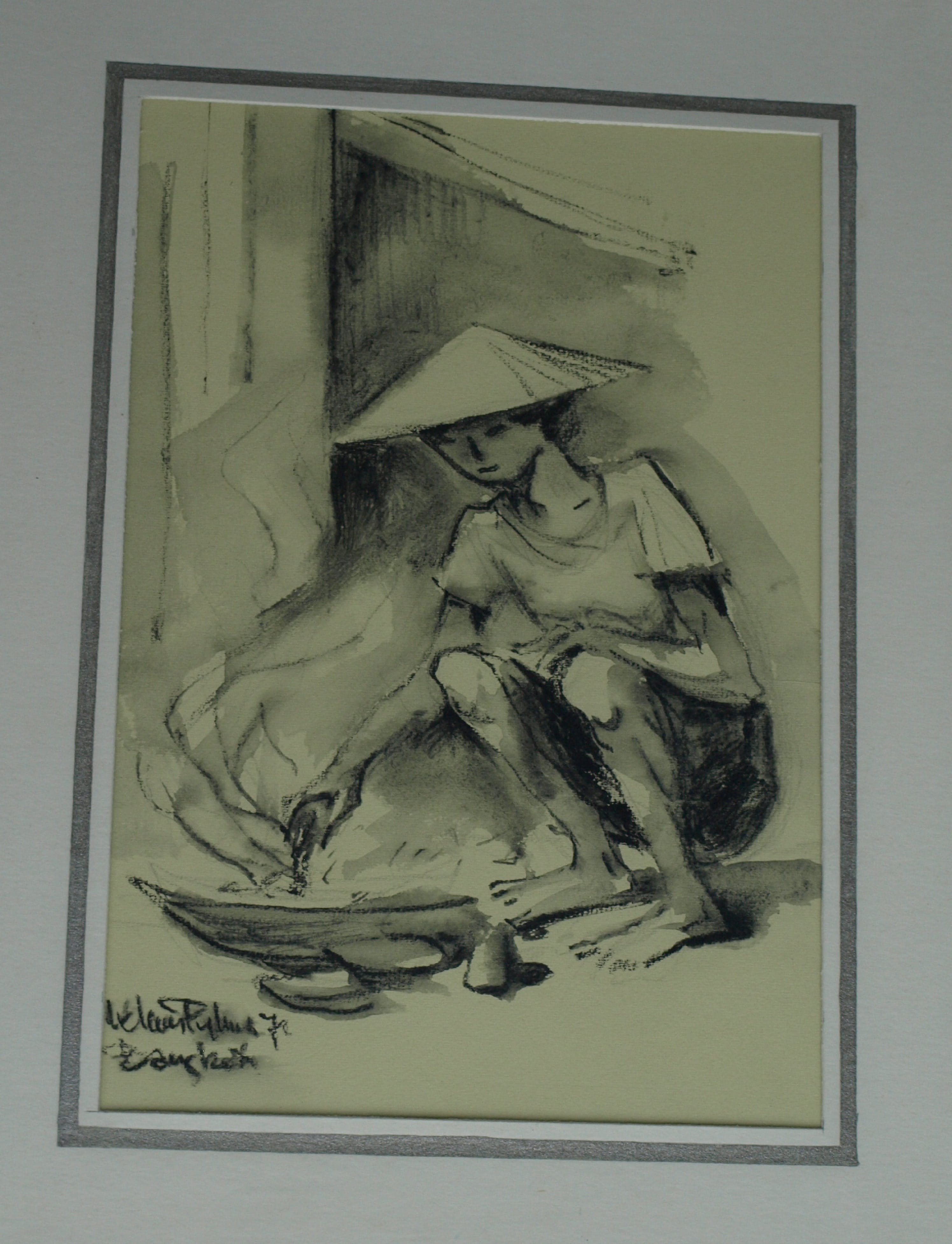 Klaas Pijlman - Contékrijt en inkt , Bangkok - gesigneerd & ingelijst – 1972 kopen? Bied vanaf 35!