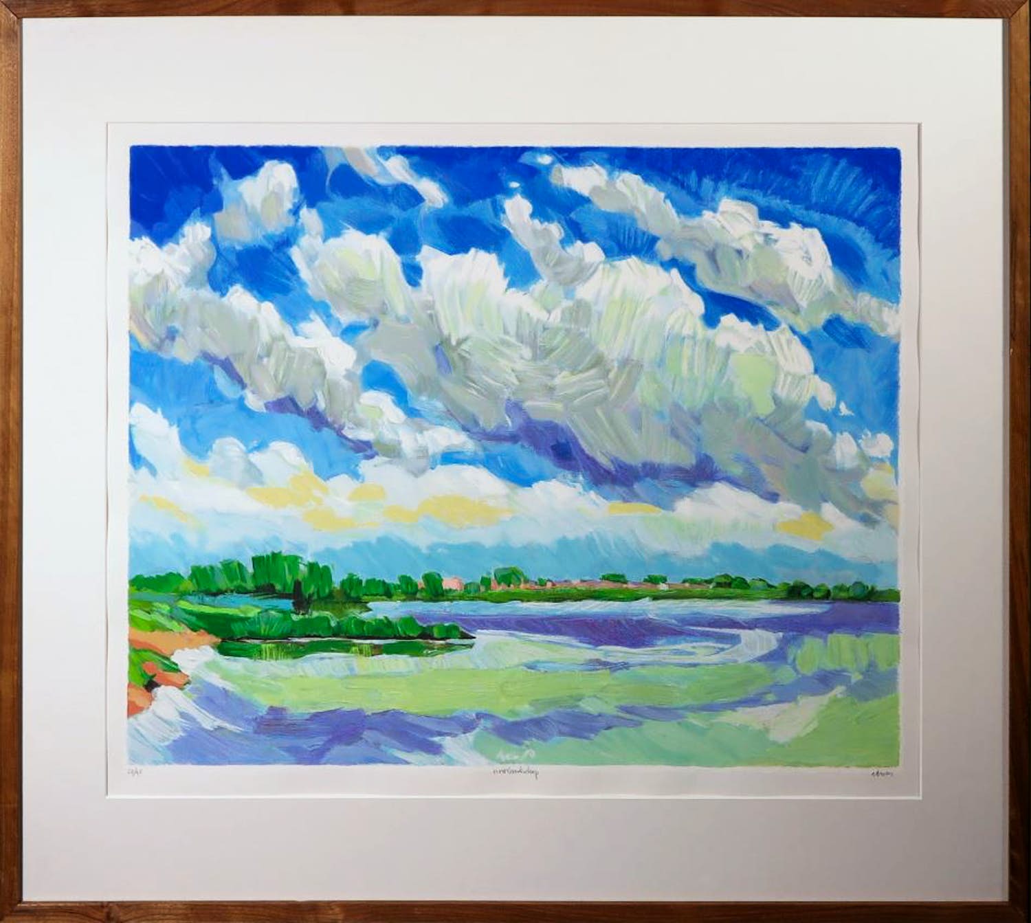 Adri Dijkhorst - Zeefdruk, Rivierlandschap verkocht voor € 40!