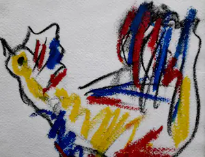 Anton Heyboer - Kip - Krijttekening - 1995 - 32 x 23 cm - ingelijst kopen? Bied vanaf 125!