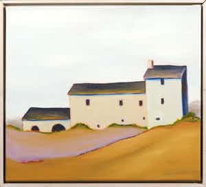 Euf Lindeboom - Olieverf op doek, Landschap met huis - Ingelijst verkocht voor € 250!