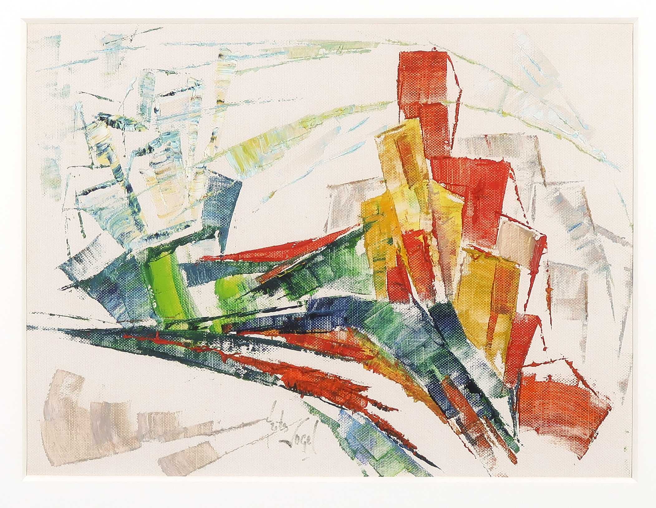 Frits Vogel - Olieverf op canvaspapier, Abstracte compositie - Ingelijst kopen? Bied vanaf 70!