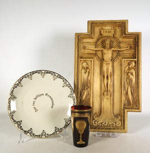 Heiligenbeeld - Lot van drie religieuze objecten kopen? Bied vanaf 30!