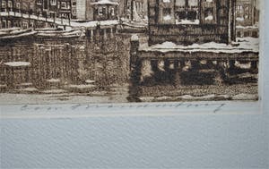 Cornelis Brandenburg - Amsterdam, het Damrak in de winter - heldere ets kopen? Bied vanaf 85!