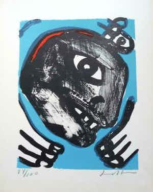 Bengt Lindstrom - ''visage'', litho op geschept papier (CoBrA) verkocht voor € 175!