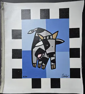 Buy Jacqueline Schäfer - Lot van 4 koeien zeefdrukken? Bid from 100!