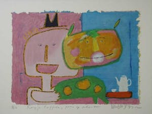 Wouter Stips - Kleurenzeefdruk KOPJE KOFFIE POES ERBIJ Handgesigneerd. kopen? Bied vanaf 145!