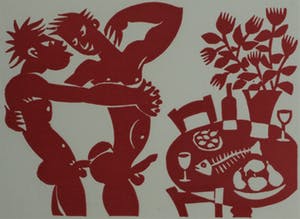 Eddy Varekamp - Sjabloondruk, “Aan tafel” - gesigneerd & ingelijst kopen? Bied vanaf 1!