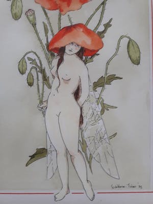 Greetje Korne - Faber - Gevleugelde vrouw met klaprozen. kopen? Bied vanaf 35!