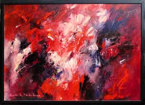 Charlotte Molenkamp - Groot werk in rood - Olieverf op doek verkocht voor € 2950!