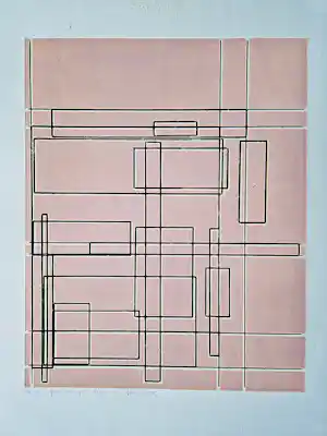 Paul van Gils - 1981 - Ets op roze papier - geometrische studie fase 1 - zeer kleine oplage! verkocht voor € 63!