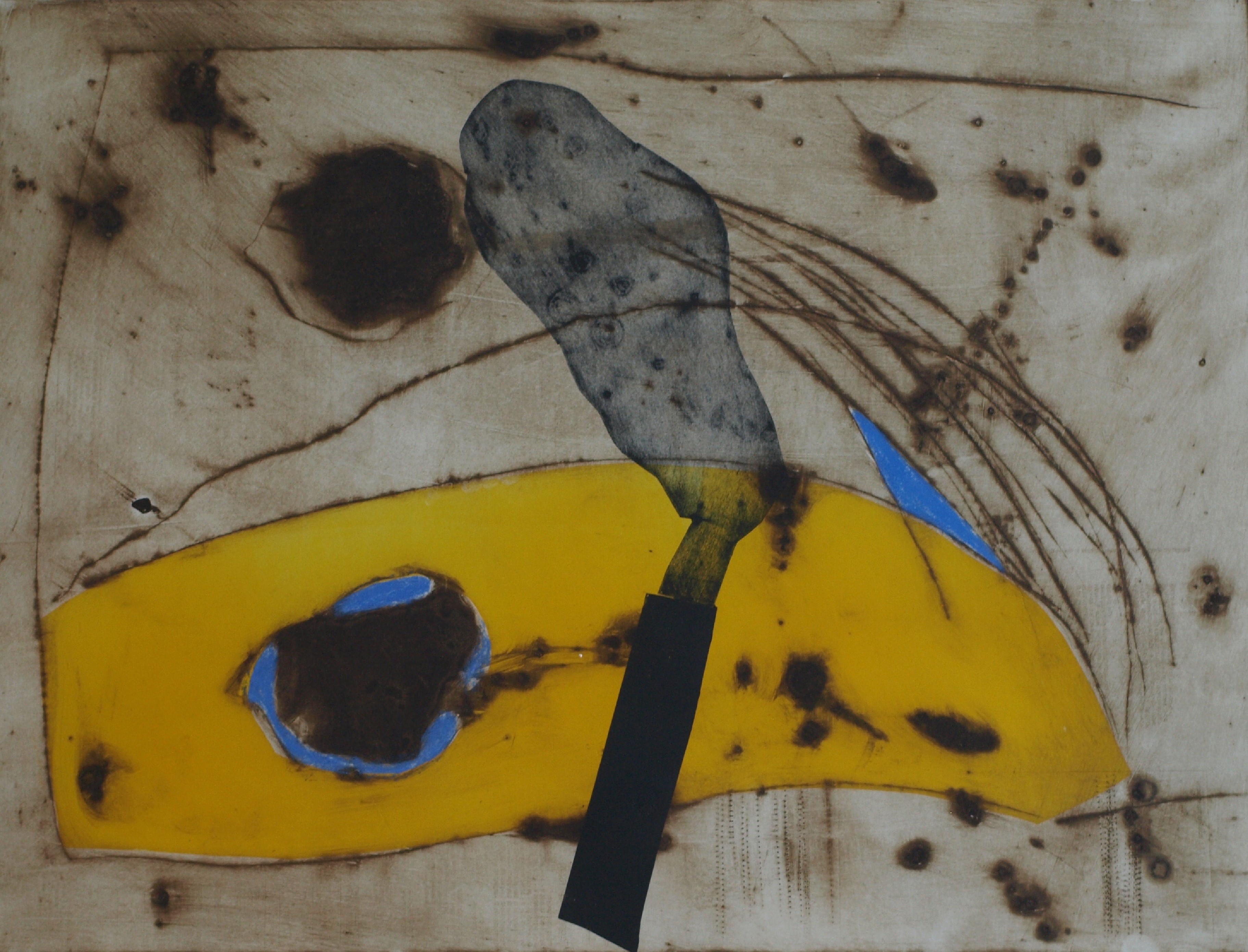 Anneke van der Mandele - Ets , Compositie met Geel - gesigneerd & ingelijst - 1995 kopen? Bied vanaf 45!