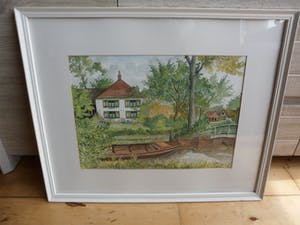 Jan van Bragt - Aquarel , landhuis met een roeiboot. kopen? Bied vanaf 20!
