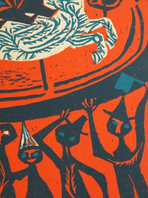 Jenny Dalenoord - Linosnede , BEVRIJDINGSDAG 1945-1955 – gesigneerd & ingelijst – 1955 kopen? Bied vanaf 10!