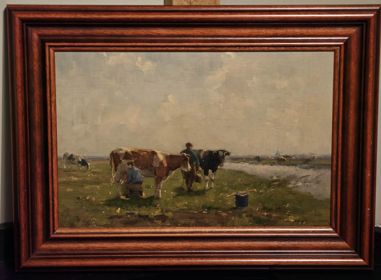 Bernard van Beek - Olieverf op paneel, Koeien Melken kopen? Bied vanaf 295!