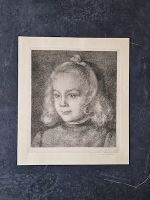 Georg Rueter - Knappe monochrome lithografie "meisje met strik" - 1920 - potloodgesigneerd kopen? Bied vanaf 29!
