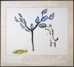 Ruven Levav - Gouache, Hond en boom met schildpad kopen? Bied vanaf 1!