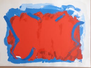 Bram Bogart - ROOD-BLAUWE ABSTRACTIE / KLEURZEEFDRUK / 50x70cm / SIG / 1987 kopen? Bied vanaf 1!