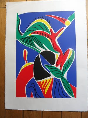 Yolande Brouwers - Zeefdruk. Titel, "Dans tussen hemel en aarde". kopen? Bied vanaf 15!