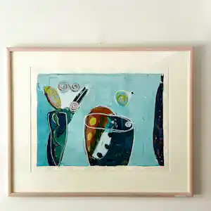 Piet Warffemius - Telephone call from an Island, abstract werk in lijst verkauft für € 50!
