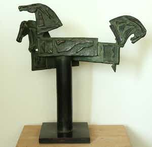 Eric Claus - Bronzen beeld paardenhoofden Rabobank: Kijken, Denken, Doen, 1992 verkocht voor € 795!