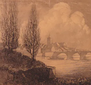 Niet of onleesbaar gesigneerd - Ets, Stadsgezicht kopen? Bied vanaf 1!