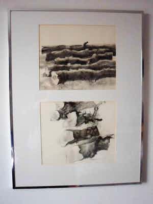 Jaap Ploos van Amstel - 2 Tekeningen. Titel, "Elswout I ". Stammen en Stronken. verkocht voor € 50!