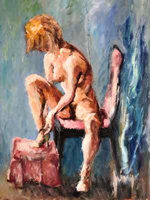 Niet of onleesbaar gesigneerd - zittend naakt op stoel verkocht voor € 1!