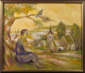Marcel Cockx - Olieverf op doek, Figuur met landschap -Ingelijst kopen? Bied vanaf 1!