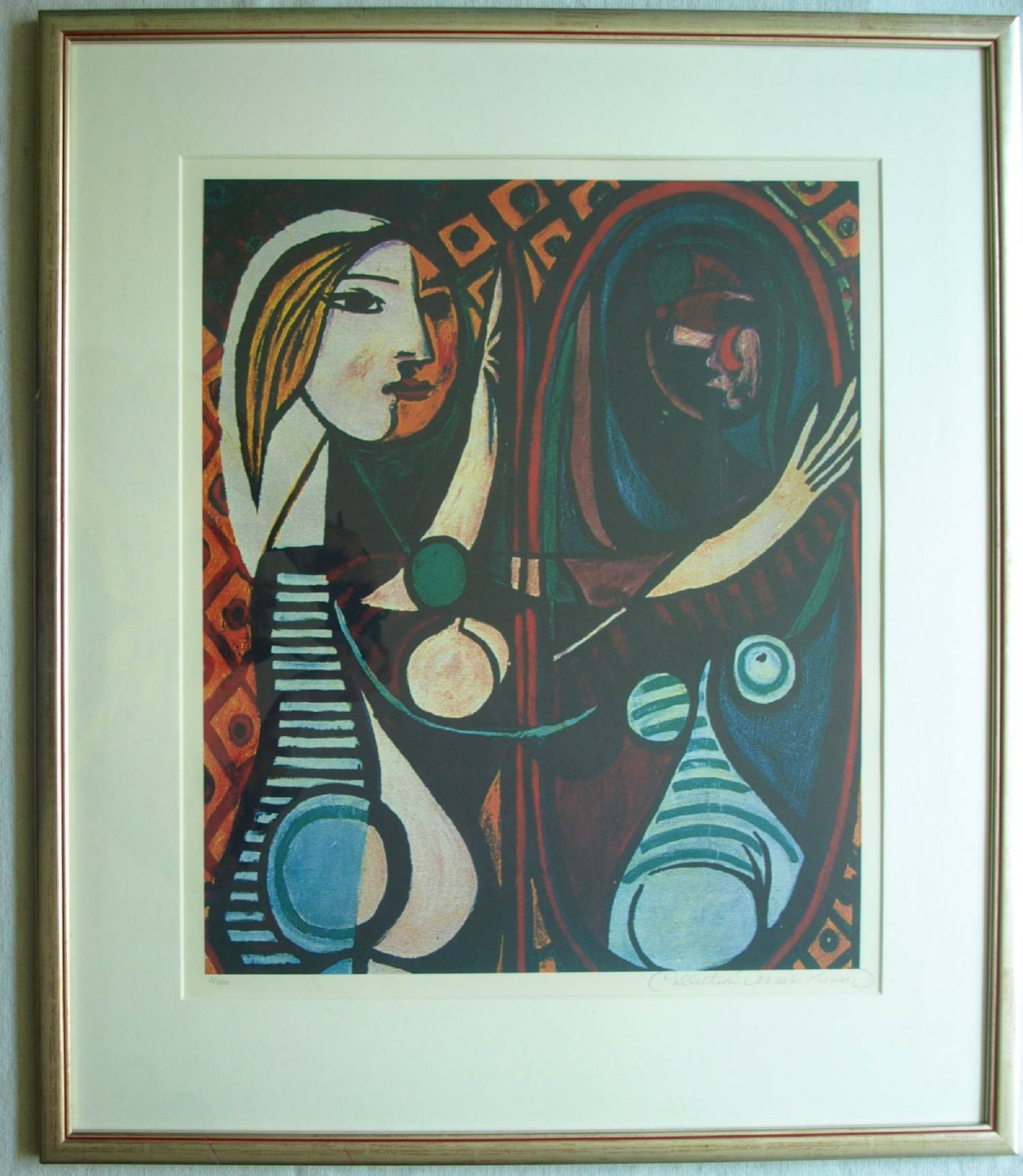Pablo Picasso - (Naar): Ingelijste litho , Meisje voor de Spiegel - Lijst, 82 x 70 cm. verkocht voor € 200!
