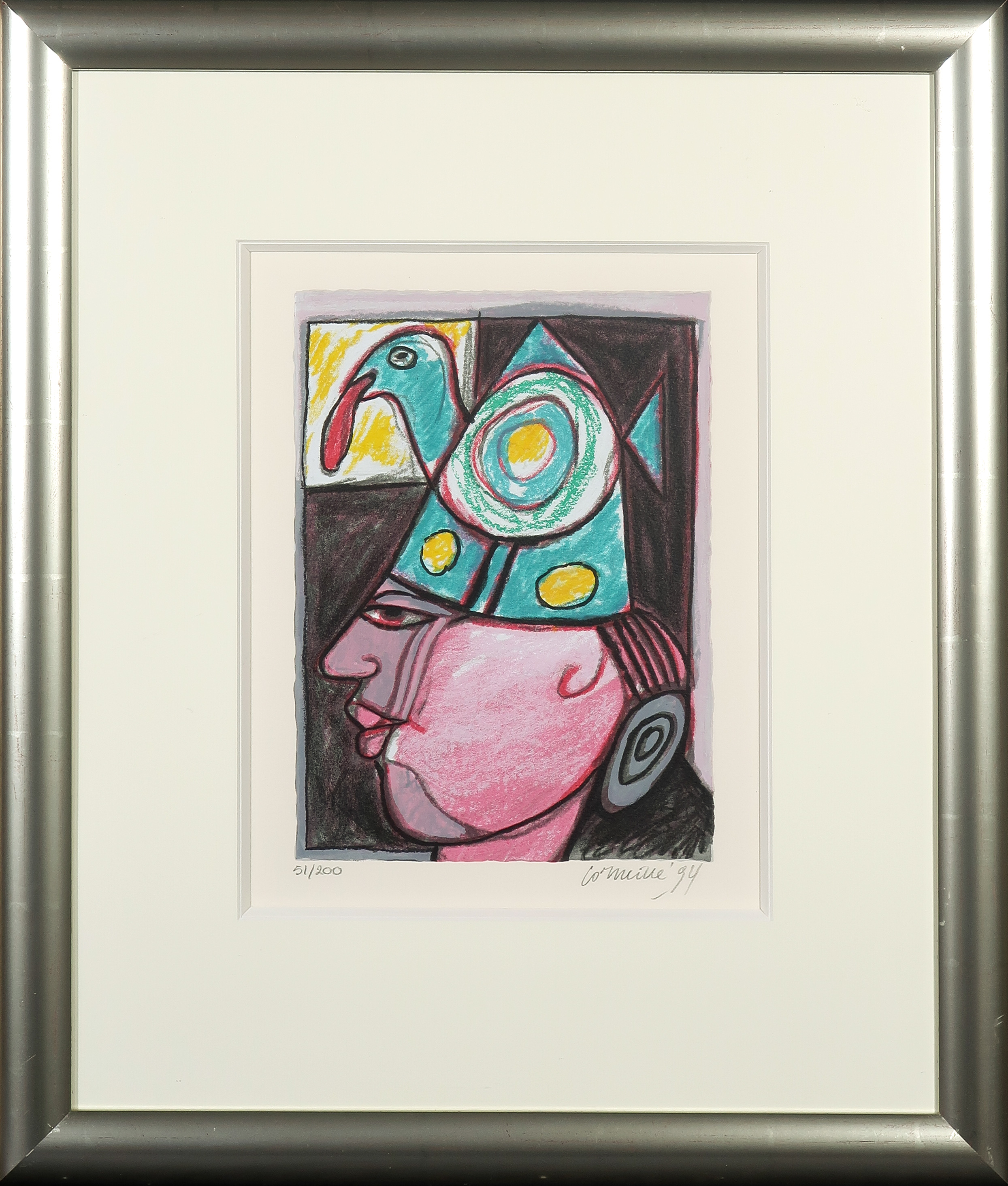 Corneille - Zeefdruk, Clown aux grosses joues - Ingelijst kopen? Bied vanaf 150!