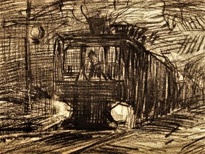 Arnold Koning - omstreeks 1890 - Houtskool - "Parijs figuren op perron - verso Frans landschap kopen? Bied vanaf 160!