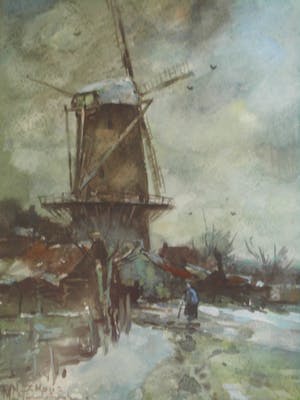 Martinus Leonardus Middelhoek - Aquarel - Landschap met Molen kopen? Bied vanaf 85!