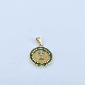 18kt gouden hanger met smaragd en diamant, 2,93 gr kopen? Bied vanaf 130!