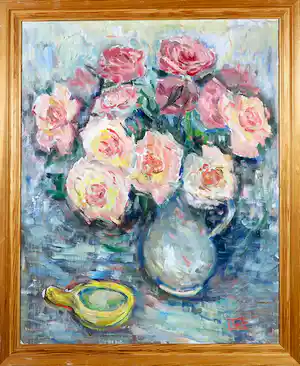 Lide Tulp - Olieverf op doek, Bloemstilleven - Ingelijst verkauft für € 100!