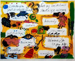 Corneille - " EXTASE " Grote zeefdruk met teksten door Simon Vinkenoog uit 1990 . verkocht voor € 325!