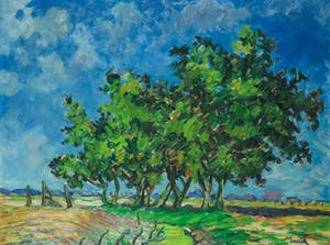 Jan Dekker - Olieverf op hardboard, Bomenrij - Ingelijst kopen? Bied vanaf 60!