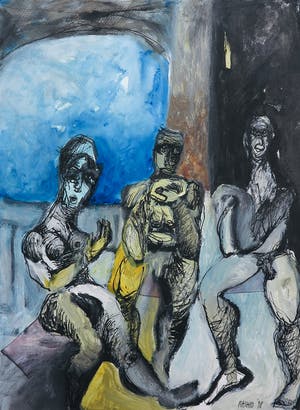 Rachid Ben Ali - Inkt en gouache op papier, Compositie met figuren kopen? Bied vanaf 1!