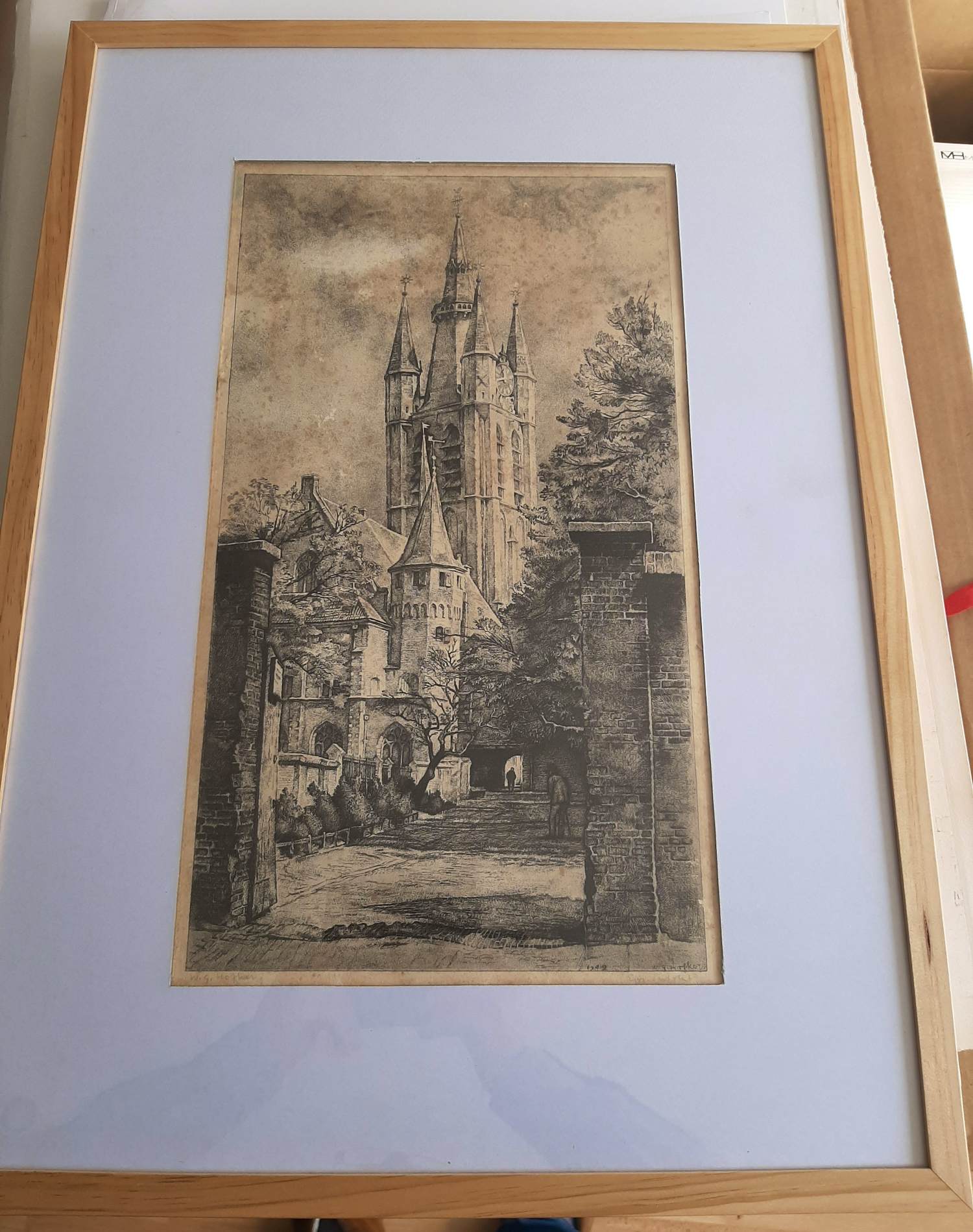 Willem Gerard Hofker - Ets, Prinsenhof en Oude Kerk te Delft kopen? Bied vanaf 45!
