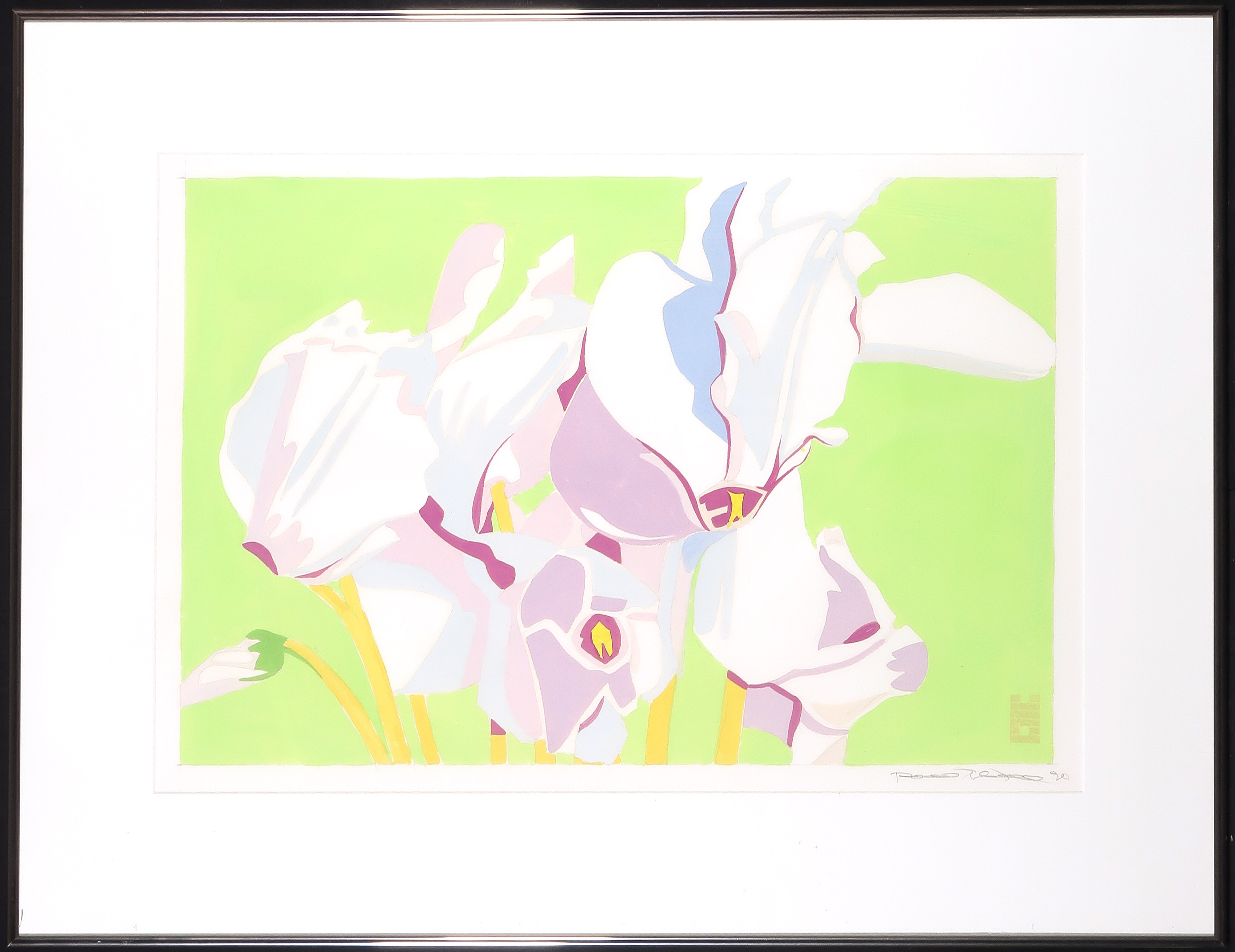 Niet of onleesbaar gesigneerd - Aquarel en potlood, Witte bloemen in groen - Ingelijst kopen? Bied vanaf 1!